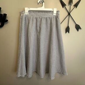 POL Black and White Striped Midi Skirt